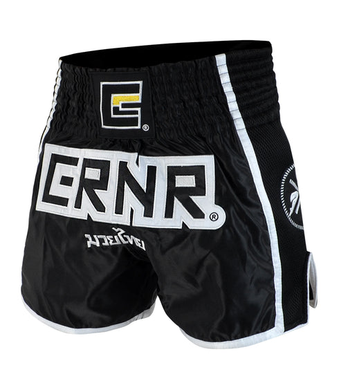 Combat Corner Black/White CRNR Muay Thai Shorts-1