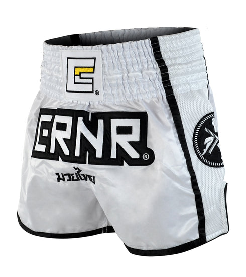 Combat Corner White/Black CRNR Muay Thai Shorts-1