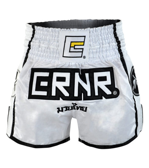 Combat Corner White/Black CRNR Muay Thai Shorts-3