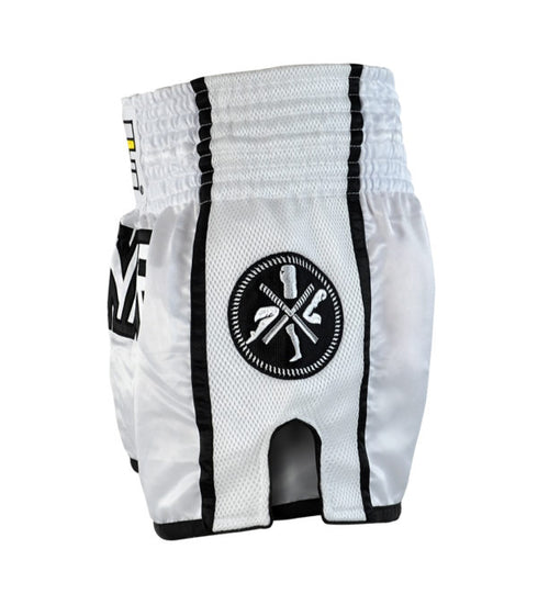 Combat Corner White/Black CRNR Muay Thai Shorts-4