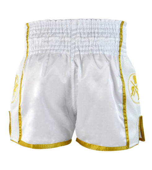 Combat Corner White/Gold CRNR Muay Thai Shorts-2