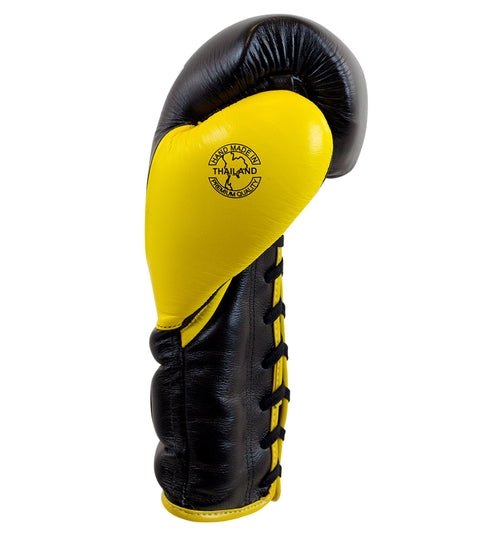 Combat Corner HMIT Lace Up Sparring Gloves Black/Yellow