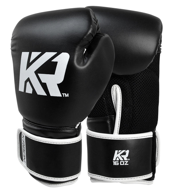 Combat Corner KRBON Boxing Gloves w/ FREE Wraps Black-White - MMA Fightland