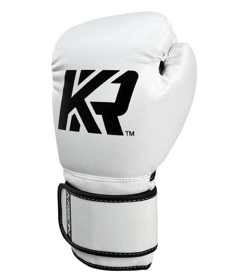 Combat Corner KRBON Boxing Gloves w/ FREE Wraps White-Black - MMA Fightland