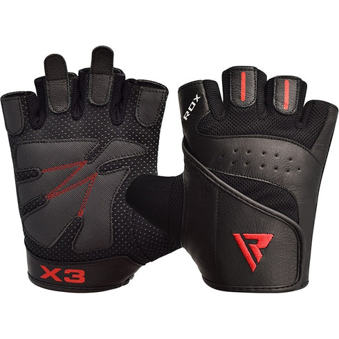 RDX S2 BLACK LEATHER WEIGHT LIFTING GLOVES-1