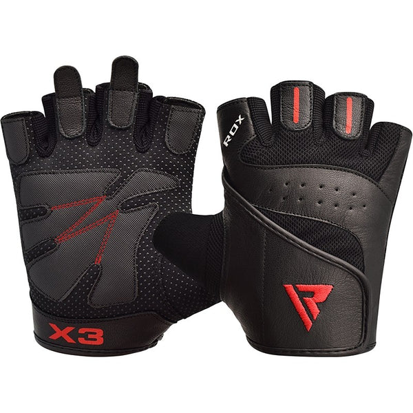 RDX S2 BLACK LEATHER WEIGHT LIFTING GLOVES-1