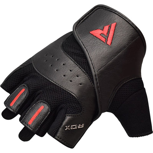 RDX S2 BLACK LEATHER WEIGHT LIFTING GLOVES-5