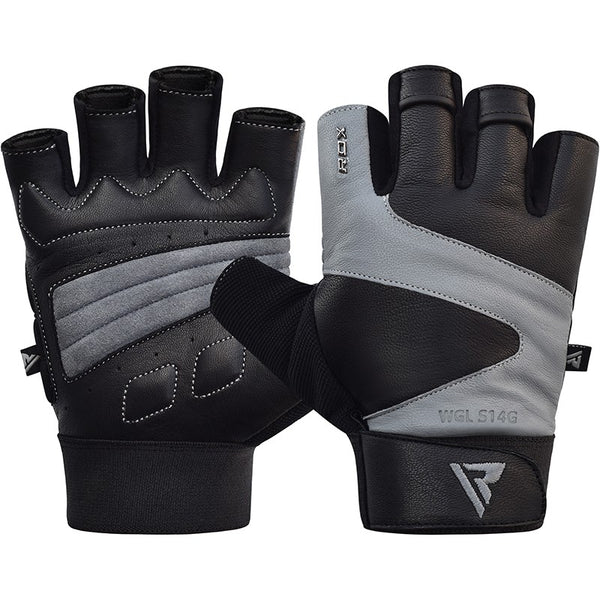 RDX S14 FERRIS WEIGHTLIFTING LEATHER GYM GLOVES/Gry-1