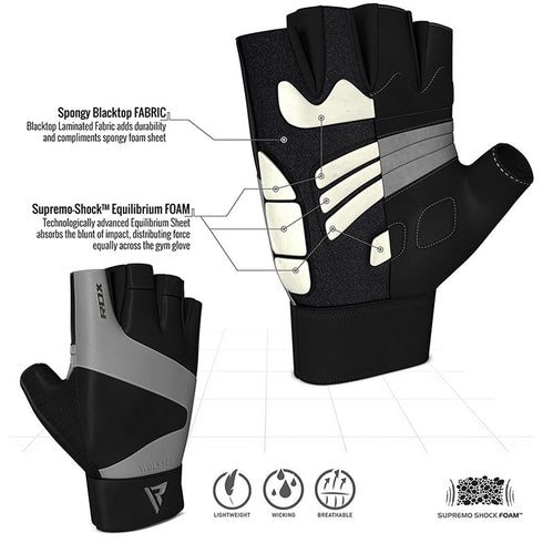 RDX S14 FERRIS WEIGHTLIFTING LEATHER GYM GLOVES/Gry-3