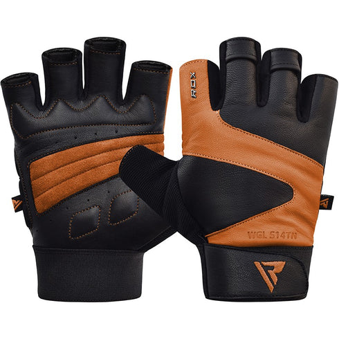 RDX S14 FERRIS WEIGHTLIFTING LEATHER GYM GLOVES/Tan-1