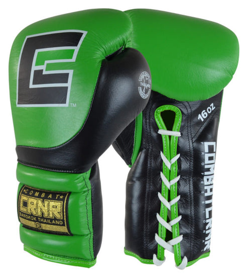 Combat Corner HMIT Lace Up Sparring Gloves Green/Black-1