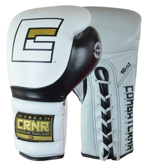 Combat Corner HMIT Lace Up Sparring Gloves White/Black-1