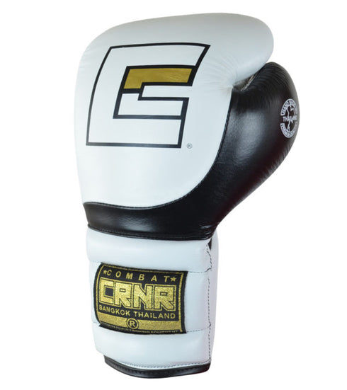 Combat Corner HMIT Lace Up Sparring Gloves White/Black-4