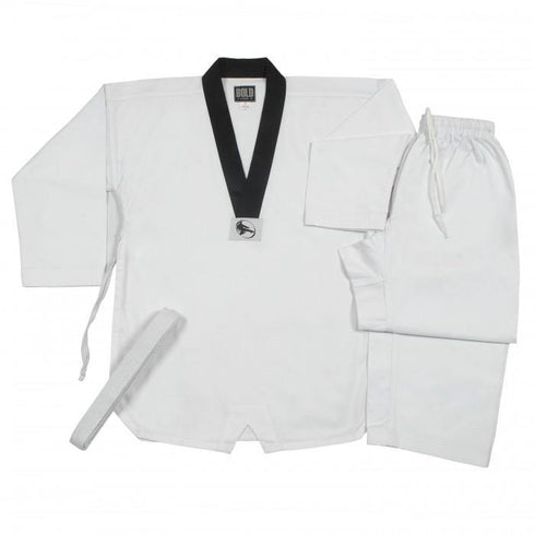 BOLD LOOK 7.5OZ MIDDLEWEIGHT TKD SETS-WHITE WITH BLACK COLLAR-1
