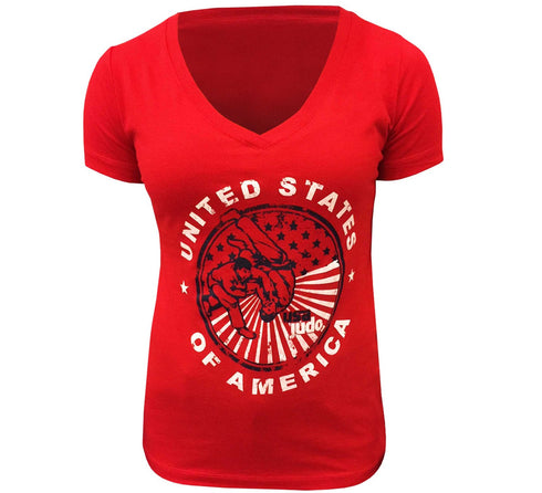 FUJI USA Judo Crest Womens T-Shirt-Red-1