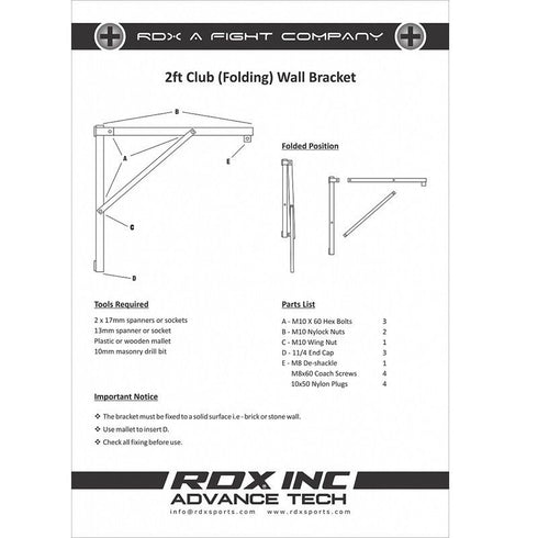 RDX X2 2FT BLACK FOLDABLE WALL MOUNT BRACKET